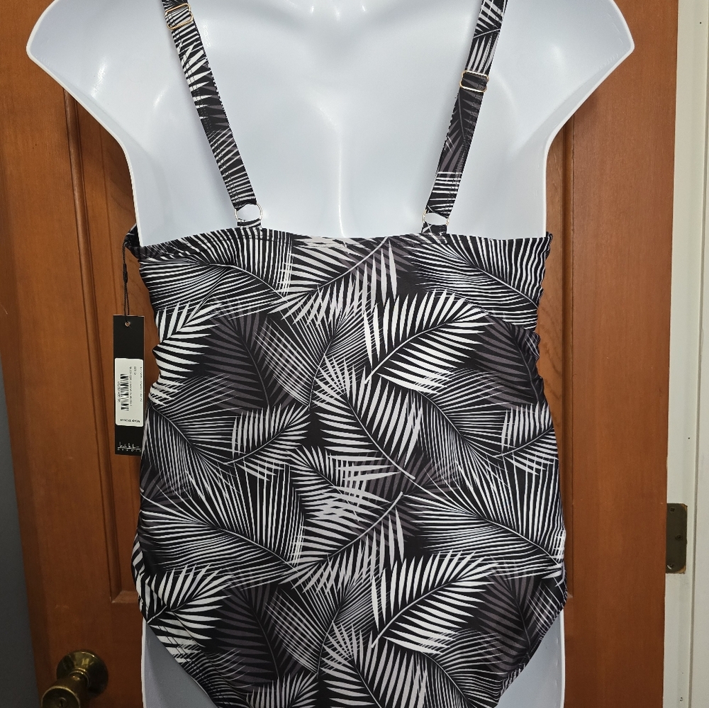 Nicole Miller Women’s Black Gray Palm Print One Piece Swimsuit 2X NWT - Picture 5 of 7